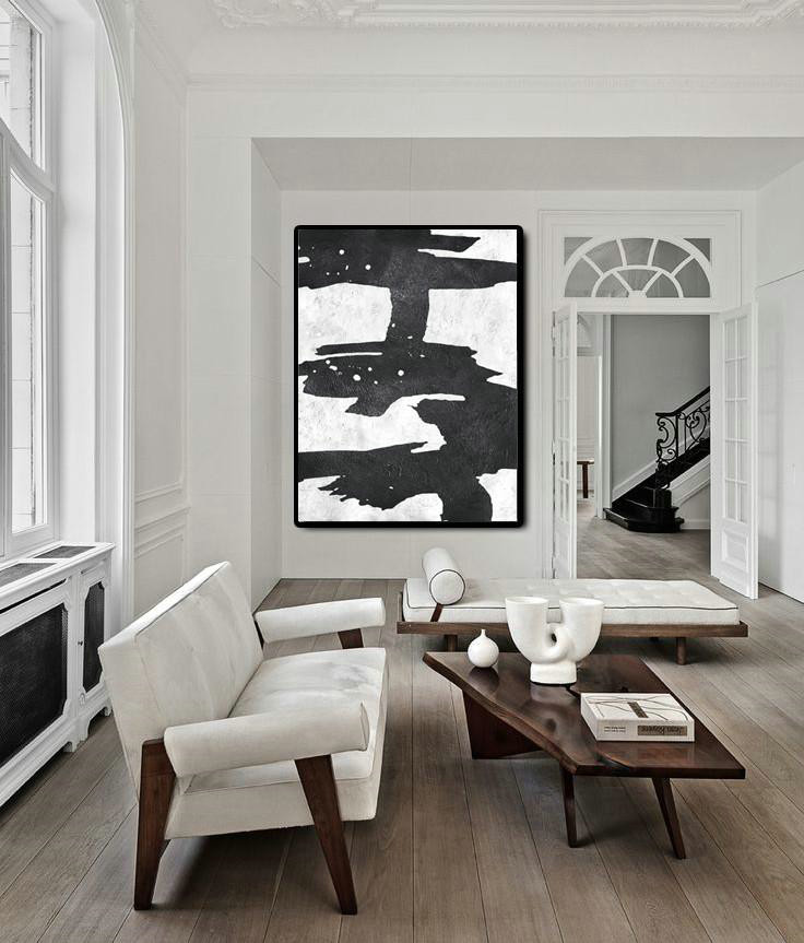 Large Abstract Art Handmade Oil Painting,Black And White Minimal Painting On Canvas - Modern Art Abstract Painting